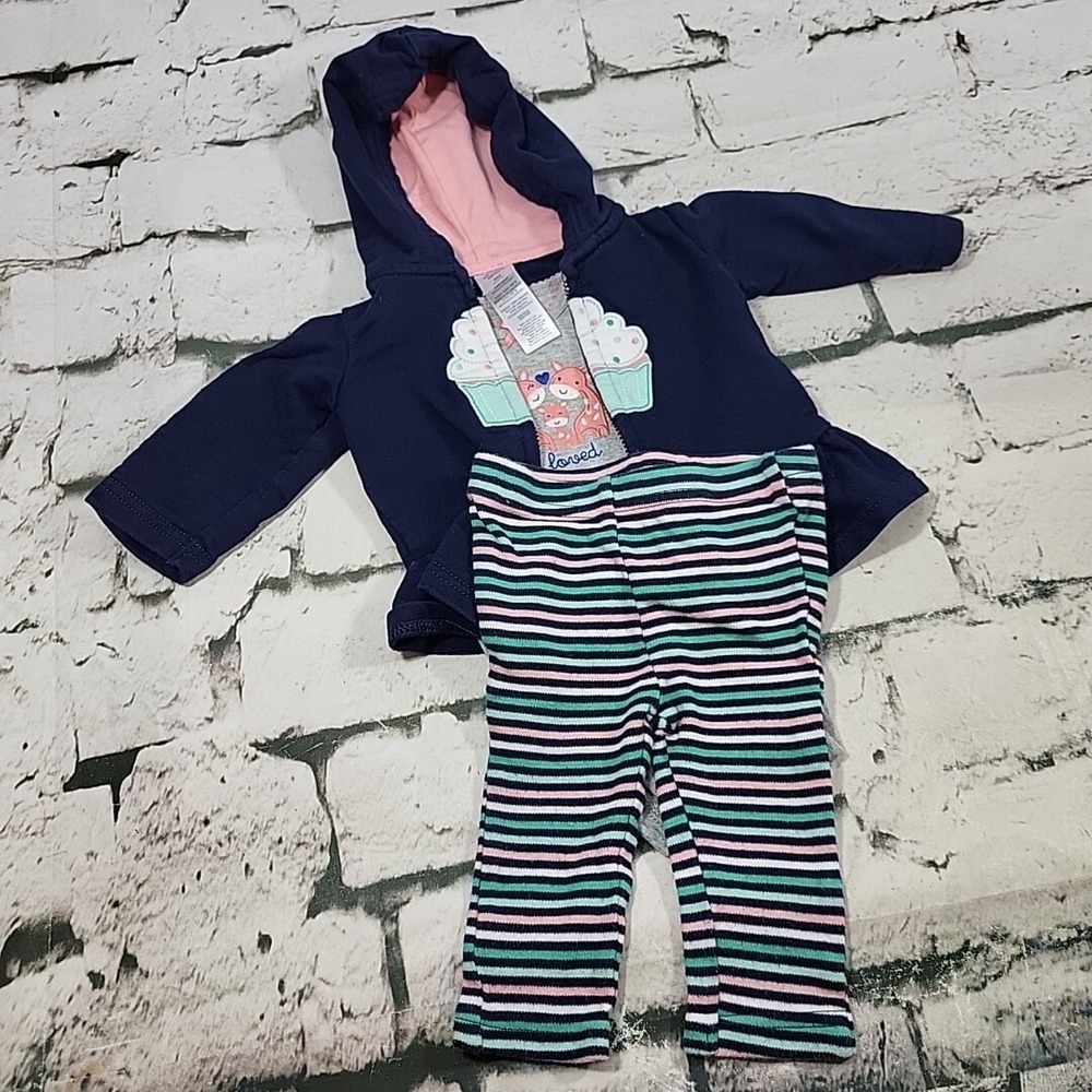 Carters 3pc Lot Girls‎ NB-3mos Leggings T-Shirt Bodysuit With Sweatshirt